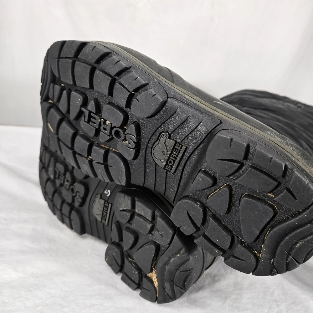 Sorel Boots Womens 8 Snowlion Waterproof Felt Lined Black Tall Snow Mid Calf